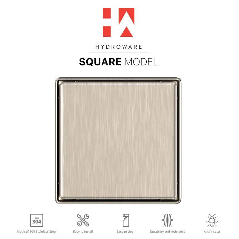 Hydroware Shower Drain - Stainless Steel Square Shape Shower Floor