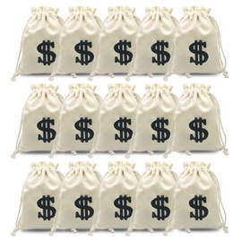 HFYZZ 15 pack 4.7 x 6.2 Inches Canvas Money Sack Bag with Dollar Sign Money Bags Decor with Drawstring for Bank Robber Pirate Cowboy Cosplay Children Toys Birthday Party Favor Supplies