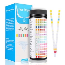 ZEATUIE16-1 Kit de Test Agua Potable 100 Tiras,Tiras de Prueba de Acuario | Tiras ReactivasPH para Análisis de Agua,Prueba Dureza, Cloro, Metales, Nit