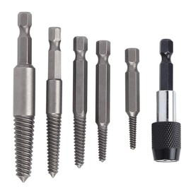 6 Pcs Screw Extractor Set, Headless Screw Remover Broken Bolt Extractor Damaged Stud Removal Tool Set with 1/4 Quick Change Mandrel for Machinery Repair Work