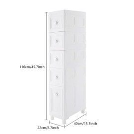 5 Drawer Narrow Floor Cabinet,5-Tier Plastic Slim Storage Cabinet with Drawers,Rolling Storage Cart with Drawers for Small Space,Bathroom,Bedroom,Living Room(8.7"W)
