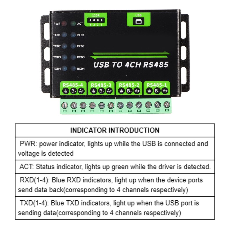 USB to 4CH RS485 Converter Onboard TVS Anti Thunder 120R