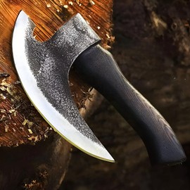 Mountain Mettle | 9" Viking Pizza Cutter Axe – Slice Cutting Ulu Ax Knife - High Carbon Steel, Protective Leather Cover, Multipurpose Kitchen Gift