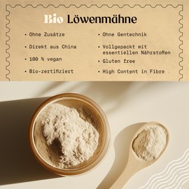 NaturaleBio Lions Mane Powder 100 g | 100% Organic, Vegan, Gluten Free | Promotes Cognitive Function, Gut Health & Immune System | Rich in Bioactive Substances | Easy to Take