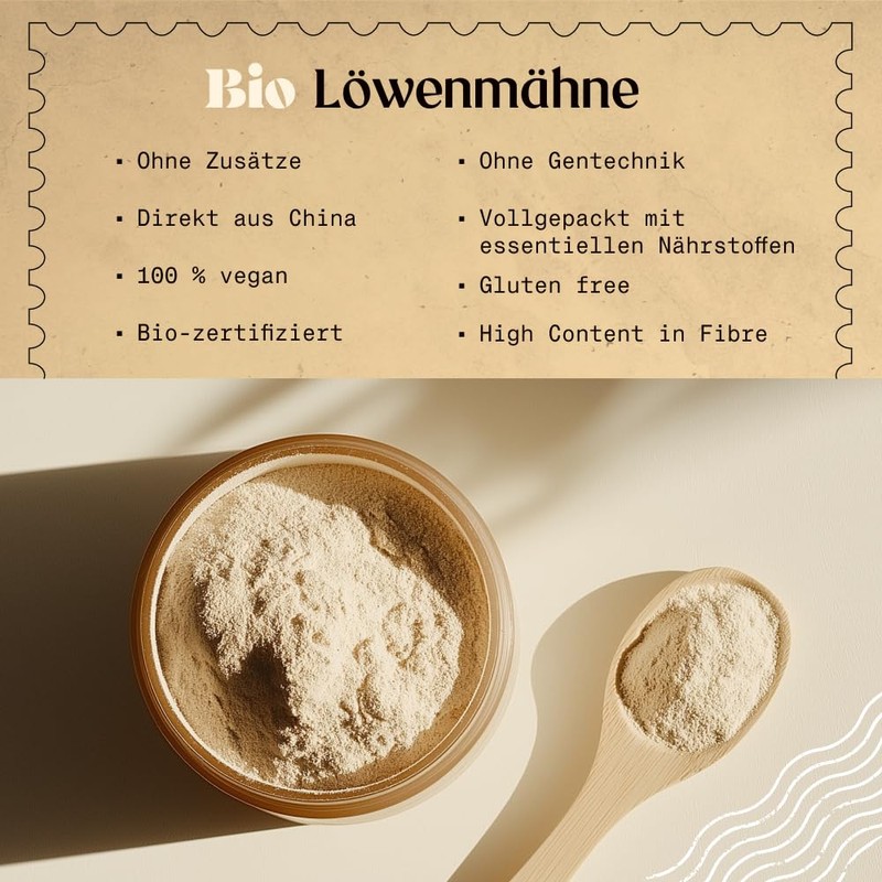 NaturaleBio Lions Mane Powder 100 g | 100% Organic, Vegan,
