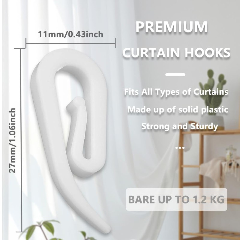 YOFASEN Curtain Hooks Plastic White - Premium & Heavy Duty