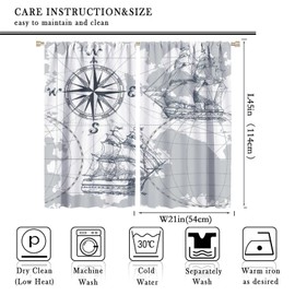 Nautical Map Curtain,World Map Sailboat Compass Boys Kids Pirate Ship Ocean Theme Blackout Window Door Curtains for Bedroom Living Room Home Decor 42x45in