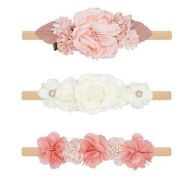 WNYUJOY Baby Girl Floral Headbands Nylon Flower Hairbands 3pcs Hair Accessories for Newborn Infant Toddlers Kids