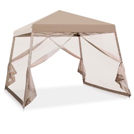 COOS BAY 10x10 Pop Up Canopy Tent with Screen Netting, Slant Leg, Instant Folding Shelter, 64 Sq Ft Shade, One Person Set up, Beige