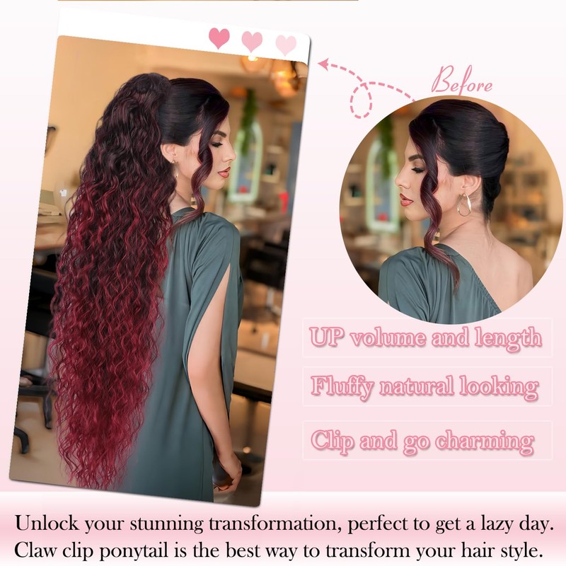 ENBEAUTIFUL 30" Claw Clip Ponytail Extension Long Wavy Ponytail Extension