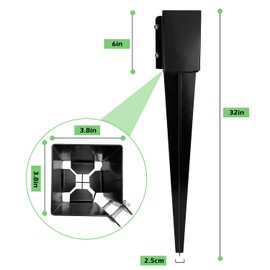 XYADX Fence Post Anchor 32 inch Ground Spike Heavy Duty Black Powder Coated Fence Stakes Post Base for Mailbox, 32 x 4 x 4 Inches Outer Diameter (Inner Diameter 3.6 x3.6 Inches), Pack of 4