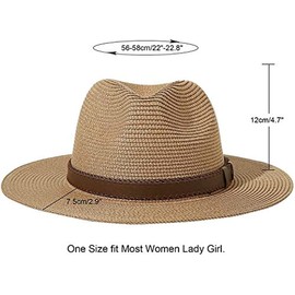 DRESHOW Women Straw Panama Hat Fedora Beach Sun Hat Wide Brim Straw Roll up Hat UPF 50+