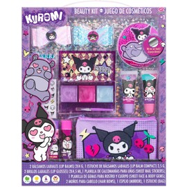Maquillaje para Niñas de Kuromi, Set de Maquillaje Infantil Lavable con Bálsamos, Brillos, Paleta con Brocha, Clips, Espejo y Bolsa de PVC, Regalo Seguro y Adorable