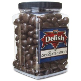 Gourmet Dark Chocolate Covered Cherries by It's Delish, 3 lb Jumbo Reusable Container | Premium Dark Bittersweet Chocolate Coated Dried Cherries - Kosher Parve Vegan