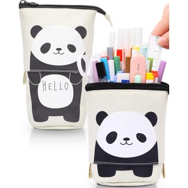 Sooez Standing Pencil Case, Cute Stand up Pencil Pouch, Telescopic Pen Pouch, Portable Pencil Holder, Cute Stand up Pencil Case, Spacious Pencil Pouch Bag for School Office Supplies, Beige Panda