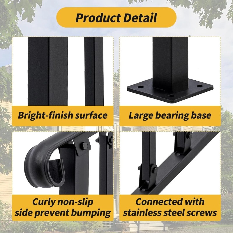 LMYYGOO Steps Wrought Iron Handrail Stair Railing ，2 to 3