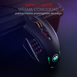 Redragon M908 12400 dpi Impact MMO Mouse para Juegos con 18 Botones programables, Cartucho de Ajuste de Peso, 12 Botones Laterales
