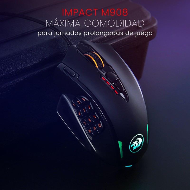 Redragon M908 12400 dpi Impact MMO Mouse para Juegos con