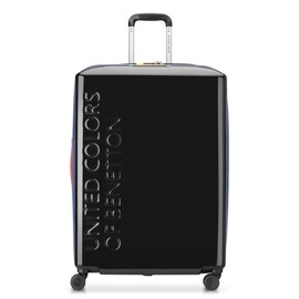United Colors of Benetton United Hardside Luggage with Spinner Wheels, Black, Checked-Large 27 Inch