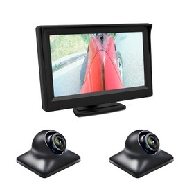 Antion 5-Inch Monitor, 2-Piece Side Camera Set, AHD, IPS LCD Monitor, Left and Right Rear Blind Angle Checking, 120° Wide Angle, 360° Rotation, Car Camera, Recording Function, Night Vision Function