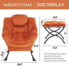 MBOOYOME Lazy Chair with Folding Ottoman, Modern Accent Lounge Armchair with Armrests, a Side Pocket & Foldable Footstool, Leisure Reading Chair for Living Room, Bedroom, Dorm & Office, Velvet Orange