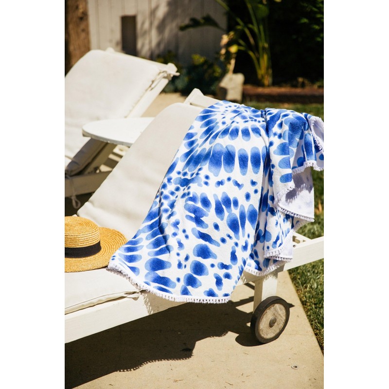 Depera Indigo Round Turkish Beach Towel