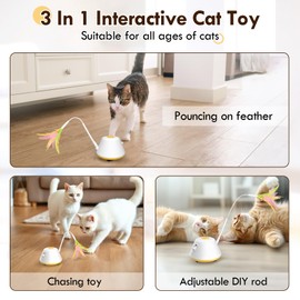 APODESS Interactive Cat Toys for Indoor Exercise Electric Automatic Moving Kitten Toy Indoor Exercise Kicker, Random Trajectory 3 Moving Modes with 3pcs Hanging Feather USB Rechargeable CT01-O