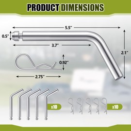 Otoolling 10 Pack Replacement 5th Wheel Pins & Clips, 1/2-inch Diameter Galvanized Pin and Clips for Wheel Hitch Rail Gooseneck Hitches