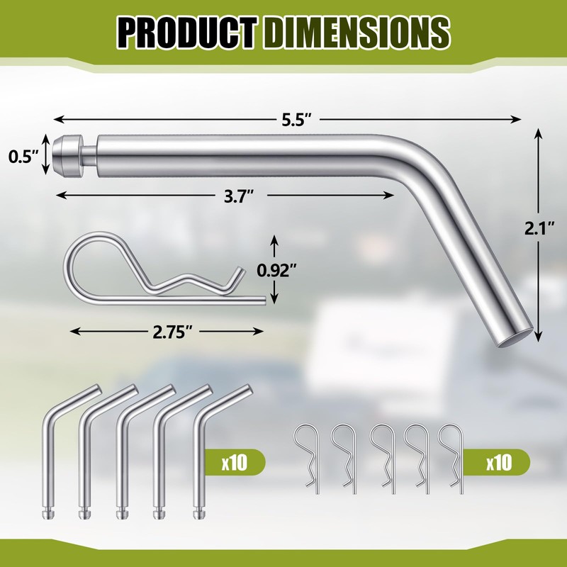 Otoolling 10 Pack Replacement 5th Wheel Pins & Clips, 1/2-inch