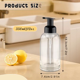 3 Pcs Foaming Soap Dispenser Clear Glass Foam Pump Bottle Refillable Liquid Soap Container Jar for Shampoo Body Hand Wash Home Kitchen - 350ml/12oz