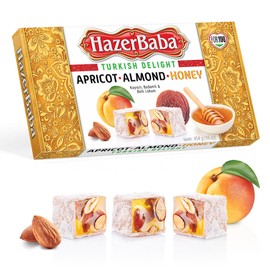 Hazer Baba Turkish Delight Candy with Apricot, Almond & Honey, Gourmet Snack Box, Traditional, Turkish Lokum, Unique Sweets, Loukumi, Delicias Turcas, Halal, Kosher, 16oz (454g)