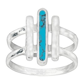 Silpada 'Strait To It' Compressed Turquoise Three-Bar Ring in Sterling Silver, Size 11, Size 11