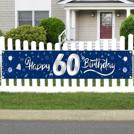 GoldRock Banner Decoration 60th Birthday Man Woman Blue for 60th Birthday Decoration Banner 210 cm x 40 cm, 60th Birthday Decoration, Birthday Banner 60, Happy Birthday Garland 60 Years, Birthday