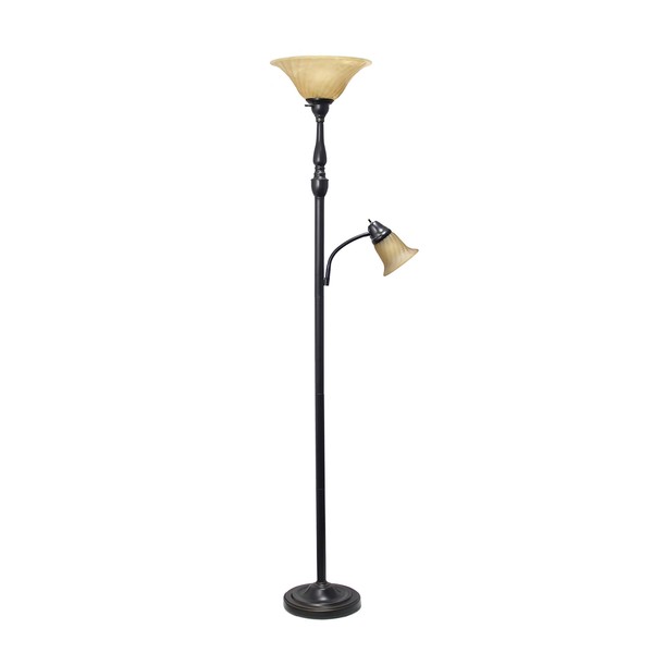 Elegant Designs LF2003-RBA 2 Light Mother Daughter Floor Lamp with Amber Marble Glass Shades, Restoration Bronze and Amber