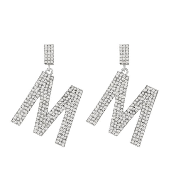 Rhinestone Initial Dangle Stud Earrings for Women Girls Sparkling Crystal