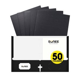 SUNEE Folders with Pockets 3 Hole Punched(50 Pack, Black), 2 Pocket Folders Fit Letter Size Paper, Paper File Folder for School Office Home Bussiness