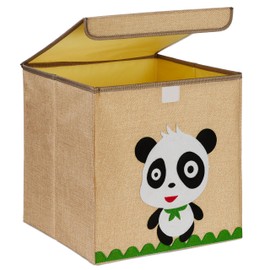 Relaxdays Panda Fabric Storage Box for Children Foldable HxWxD: 33 x 33 x 33 cm Toy Box Beige/White