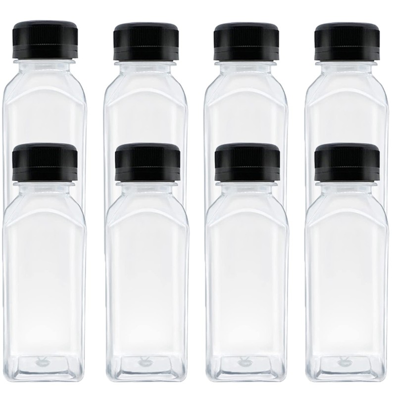 MYYZMY 8 Pcs 8 Ounce Plastic Juice Bottles, Reusable Bulk
