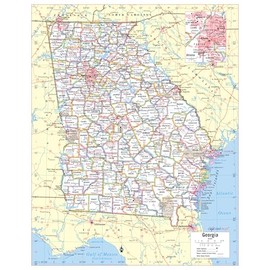 Cool Owl Maps Georgia State Wall Map Poster Rolled 24"Wx30"H (paper)