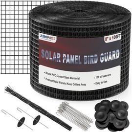 ZeroPone 8inch x 100ft Solar Panel Bird Guard, Critter Guard for Solar Panels with 100 Pcs Stainless Steel Fasteners, Removable PVC Coated Pigeon Netting Wire for Squirrel, Bird, Critters Proofing