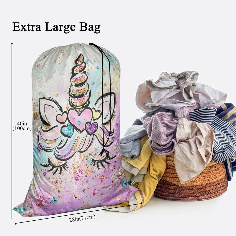 Swono Unicorn Laundry Bags with Locking Drawstring Closure 28" x