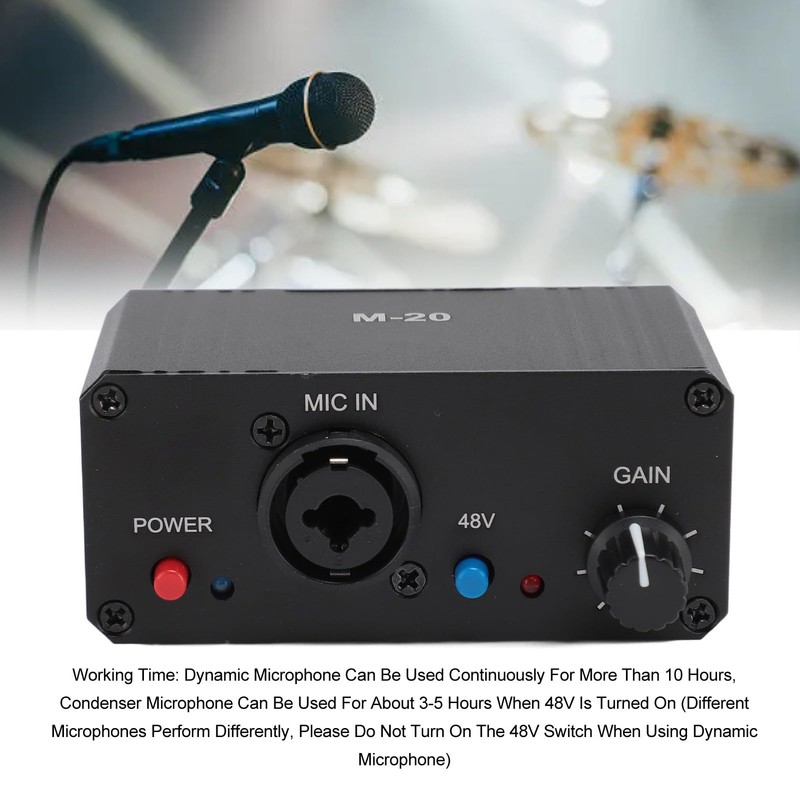 Mic Preamp, Microphone Gain Booster Dynamic Condenser 48V Phantom Power
