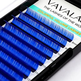 VAVALASH Colored Lash Extensions 0.07mm C Curl Blue Individual Volume Lashes Extensions 8-15 Mix Length Color Eyelash Extensions for Salon (Blue 0.07-C, 8-15mm)