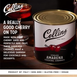 Collins Amarena Premium Garnish for Cocktails, Old Fashioned Mixes, Italian Sweet Tart Sour Cherry 7lb Jar, Set of 1, Silver