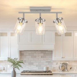 FadimiKoo 3-Lights Kitchen Light Fixtures Ceiling Mount, Brushed Nickel Adjustable Semi Flush Mount Ceiling Light with Clear Glass, Multi-Directional Track Spotlights for Kitchen Hallway Bathroom
