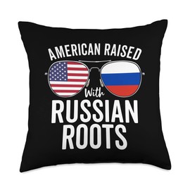 American Raised With Russian Roots USA Russia Flag Throw Pillow