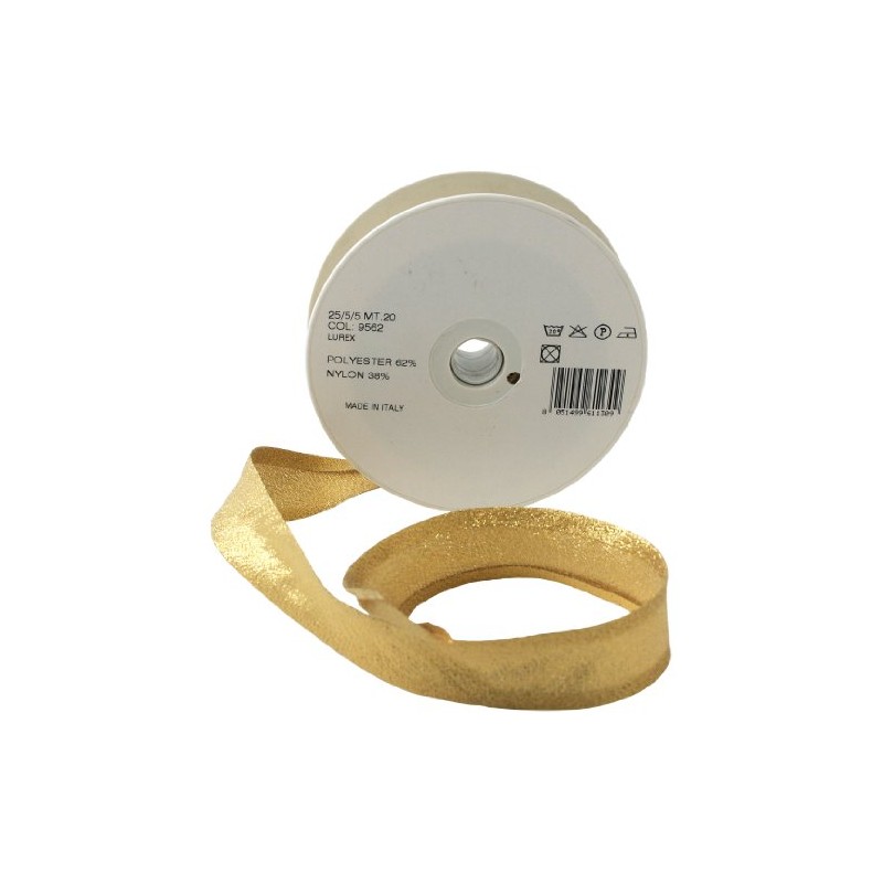Inastri 25/5/ 5 mm Lurex Bias Binding, Gold 9562