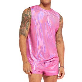 Verdusa Conjunto de 2 piezas de playera sin mangas y pantalón corto para hombre, Rosado, Small