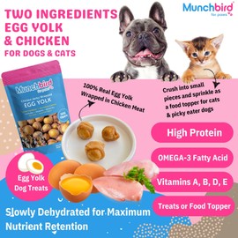 Munchbird Dehydrated Chicken Jerky Wrapped Egg Yolk Dog Treats, high-Protein Dog Food Topper with no fillers. Natural Alternative to Freeze-Dried Quail Egg Yolk. Healthy Dog Treats, 7 oz, 20–30 pcs.