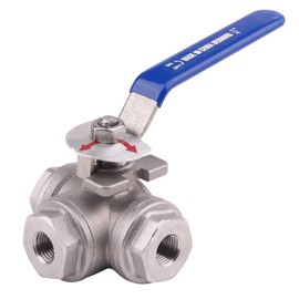 DERNORD 3-Way Ball Valve, L Mounting Pad, Stainless Steel 304 Female Type for Water, Oil, and Gas with Vinyl Locking Handle (1/4 Inch NPT)